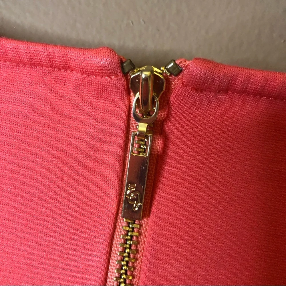 Eliza J Pleated Stripe‎ Short Sleeve Dress Coral Pink 6 - Picture 7 of 8